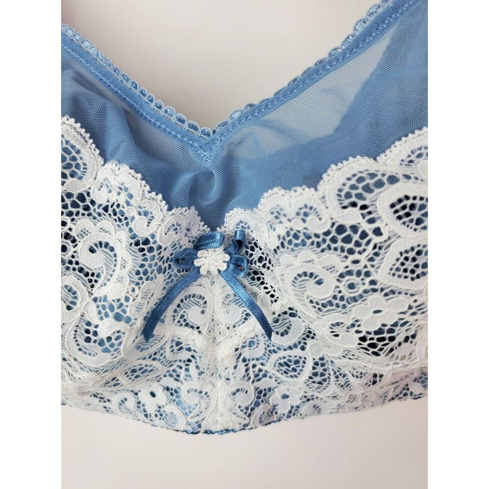 Retro Blue White Lace Full Coverage Bra 34DD 75F EUC‎ - Picture 5 of 8